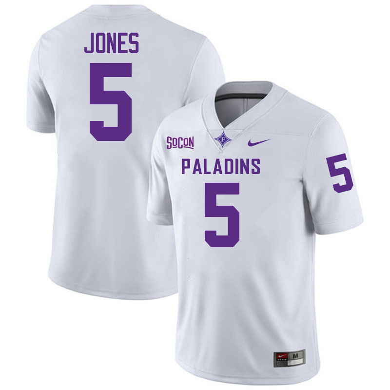 Furman Paladins #5 Carson Jones College Football Jerseys,Uniforms-White